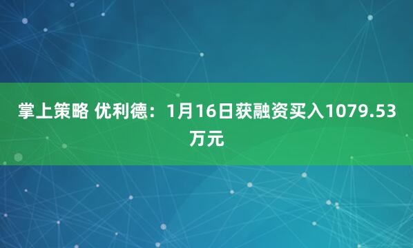 掌上策略 优利德：1月16日获融资买入1079.53万元